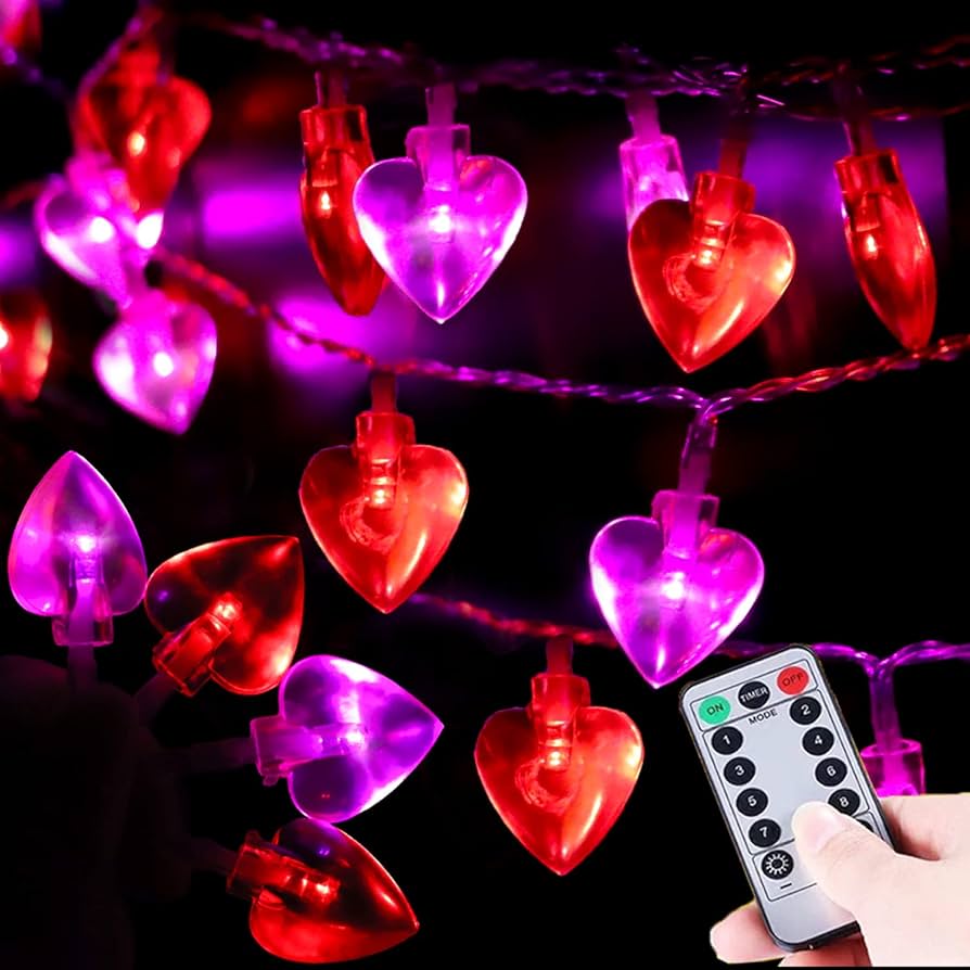 Ohwewant 50 LED Red and Pink Valentines Lights, [Timer 8